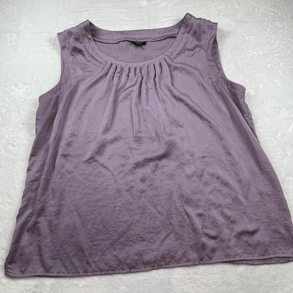 Talbots Womens XL Lavender Purple Pleated Neck Sleeveless Blouse Shell Tank Top